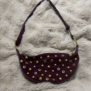 Studded Burgundy Suede Shoulder Bag